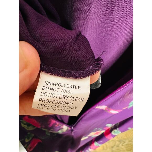 MAC DUGGAL Purple Floral Georgette Plunging Neckline High Slit Gown Size 8 - Picture 8 of 16